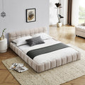 Queen Size Upholstered Bed Frame With Thick Fabric, Chenille Fabric Grounded Queen Size Platform Bed With Headboard And Solid Frame. No Box Spring Needed, Beige 68''*86.5''*23.5''