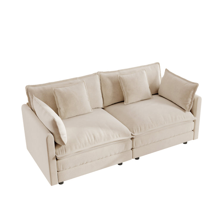 Modern Fabric Loveseat Sofa Couch For Living Room, Upholstered Large Size Deep Seat 2 Seat Sofa With 4 Pillows ,Light Coffee Chenille