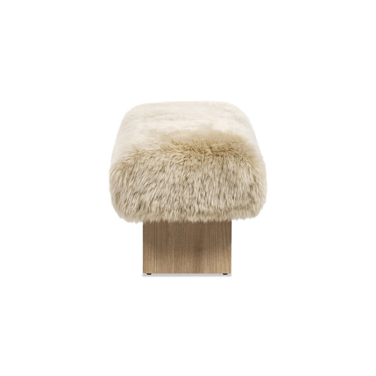 Leda 49" Sheepskin Fur Rectangular Accent Bench, Natural Blonde Genuine Fur