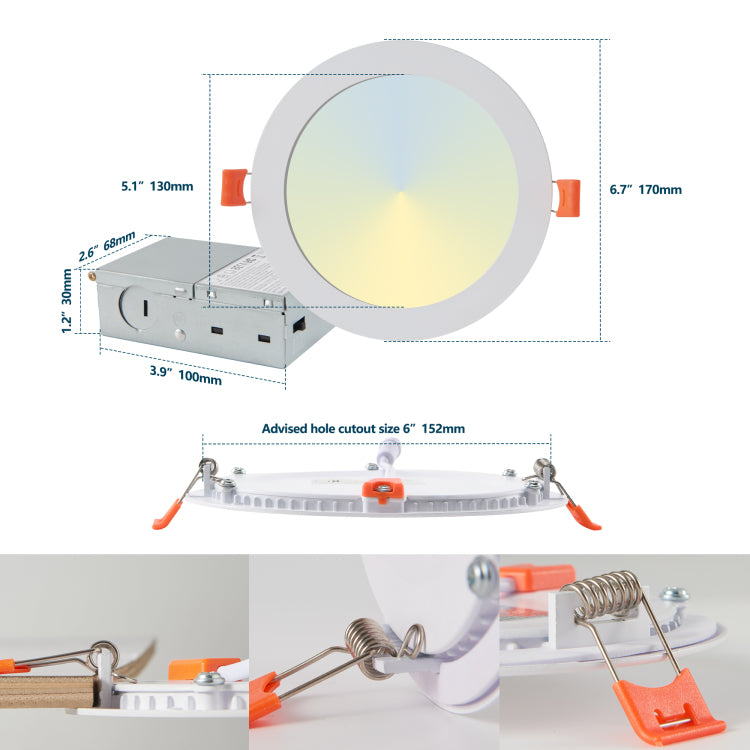 6 Inch Led Recessed Ceiling Lights, 12 Pack Ultra Thin With Junction Box, 5 Color Temperature Options 2700K 5000K, 12W 1080Lm Dimmable Canless Downlight, Etl Listed For Home And Commercial Use