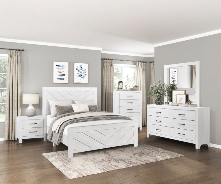 Contemporary White Finish Queen Size Panel Bed Wooden Bedroom Furniture 1Pc, Bed In A Box