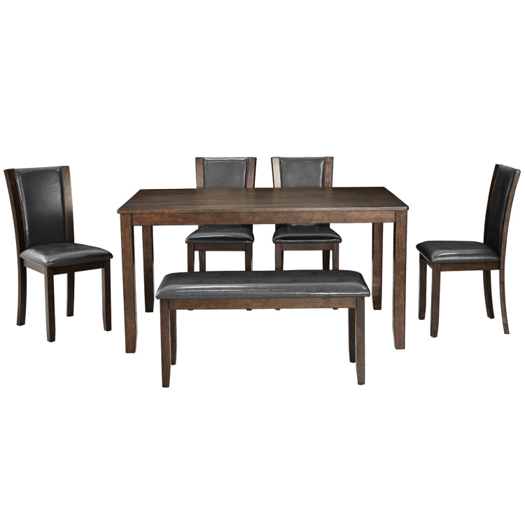 6 Piece Dining Table Set With Bench And Chairs, Wooden Dining Table Set For 6 People, Farmhouse Rustic Style 6 Person Dining Table Set For Dining Room, Kitchen, Dark Walnut