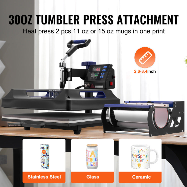8 In 1 Heat Press Machine 15X15 In 30Oz Tumbler Press T Shirts Black Blue