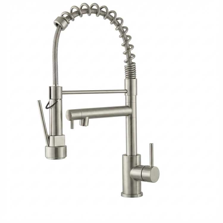Kitchen Faucet With Pull Down Sprayer, Touch On Single Handle 2 Function Stainless Steel Spring Neck, Single Hole Installation For Residential, Commercial, Rv, Bar & More, Brushed Nickel