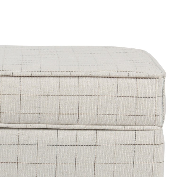 Wooden Square Ottoman With Grid Patterned Fabric Upholstery And Hidden Storage, Beige And Brown