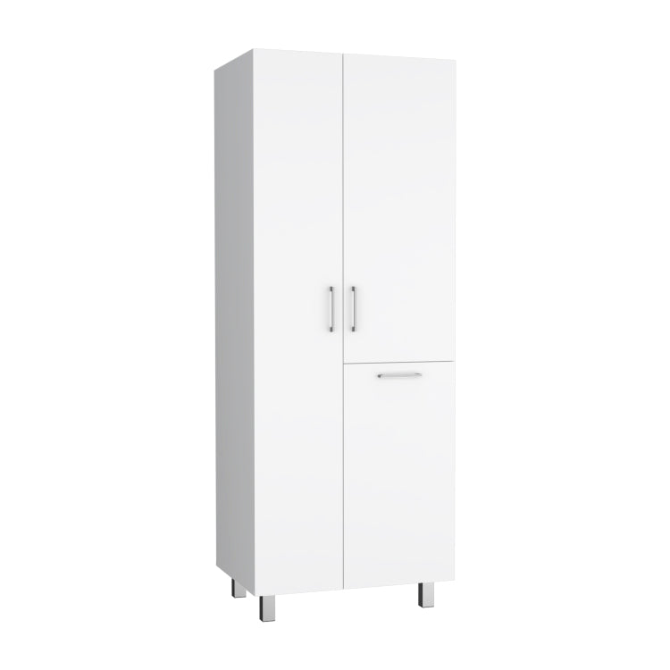 Iris 71" High Two Door Broom Closet With Hamper, Four Shelves, Hangers, Storage Closet, Pantry Cabinet