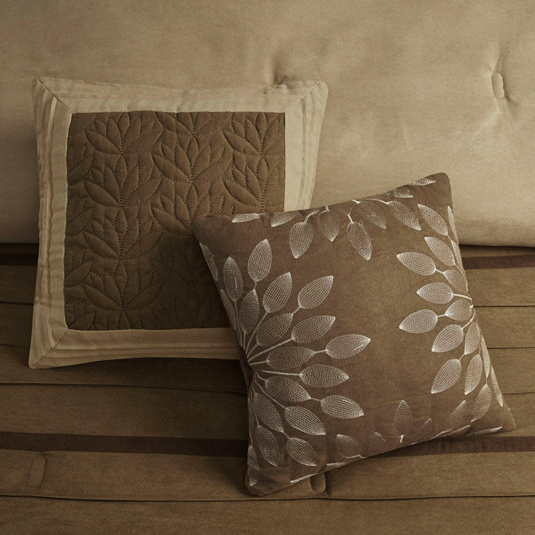 7 Pc Pieced Faux Suede Comforter Set Natural Full