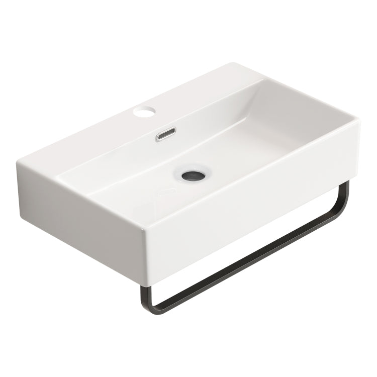 White Vessel Sink, Small Vessel Sink For Bathrooms With Towel Rack, Small Wall Mount Bathroom Sink With Faucet Hole