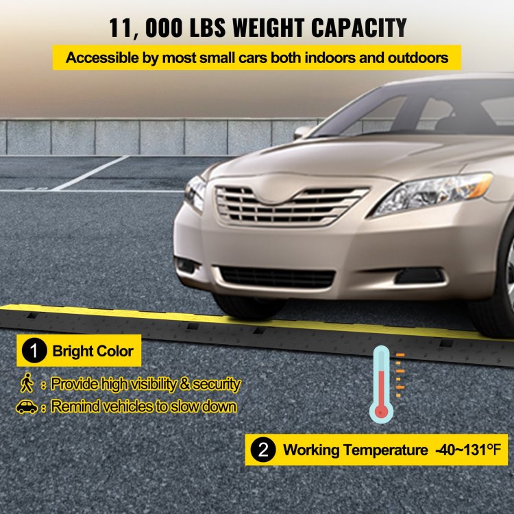 Cable Protector Ramp, 4 Packs 2 Channels Speed Bump Hump, Rubber Modular Speed Bump Rated 11000 Lbs Load Capacity, Protective Wire Cord Ramp Driveway Rubber Traffic Speed Bumps Cable Protector