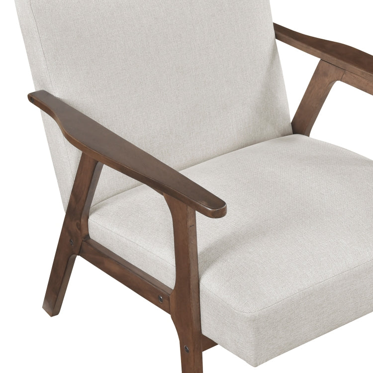 Modern Home Furniture Beige Fabric Upholstery 1Pc Accent Chair Brown Finish Solid Rubberwood Contemporary Cushion Seat