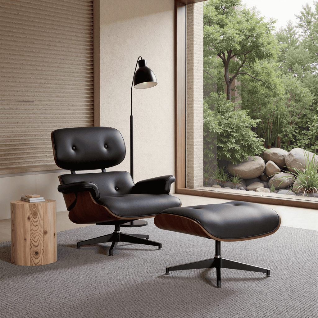 Genuine Leather Recliner Chair With Ottomanchairs, For Living Room, With Heavy Duty Base Leather, Black