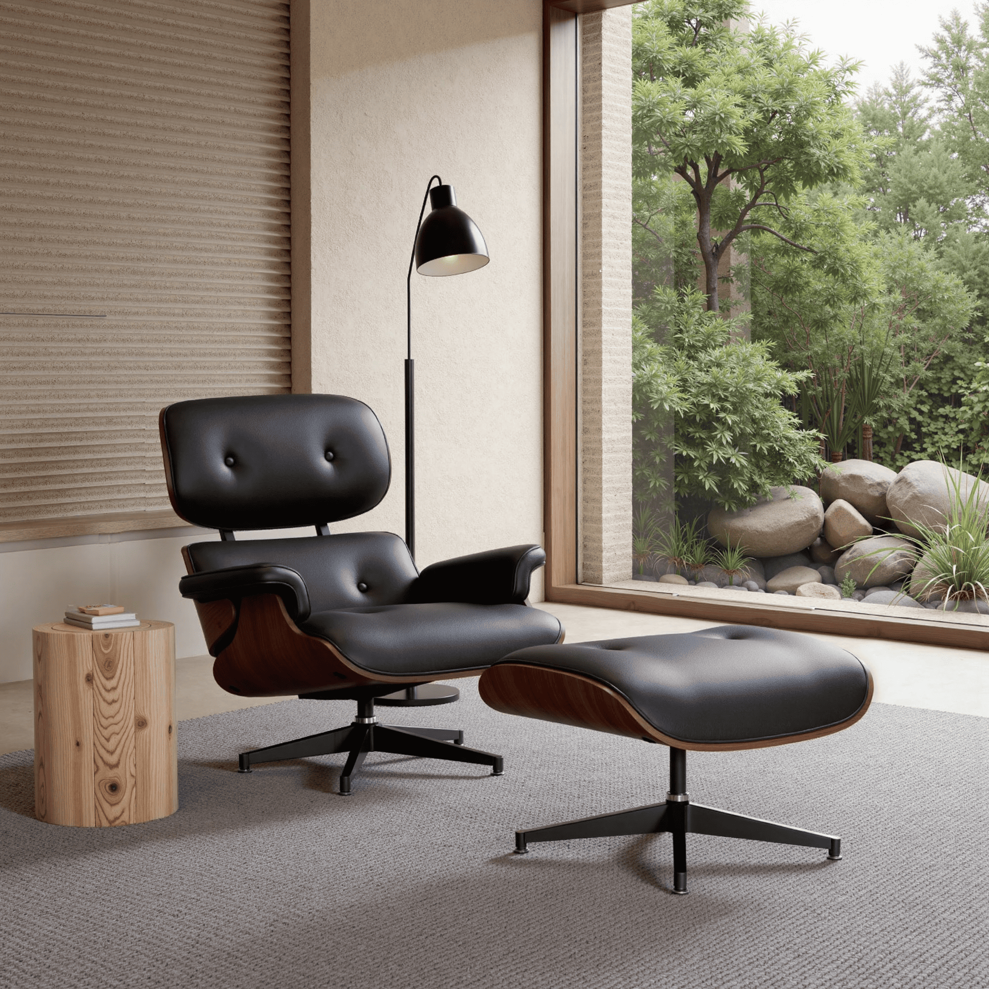 Genuine Leather Recliner Chair With Ottomanchairs, For Living Room, With Heavy Duty Base Leather, Black