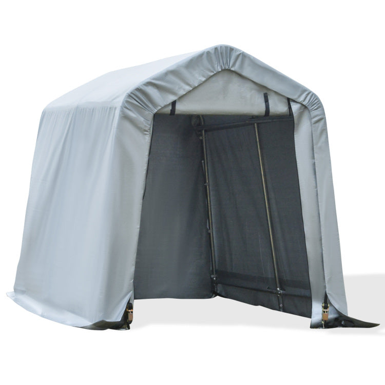 Outsunny 6' X 8' Carport Portable Garage, Heavy Duty Storage Tent, Patio Storage Shelter W Anti Uv Pe Cover And Double Zipper Doors, For Motorcycle Bike Garden Tools, Light Gray