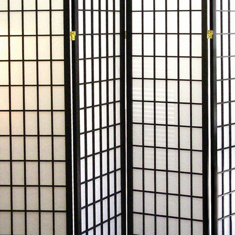 70" Tall 4 Panel Screen Room Divider, Japanese Style With Black Finish