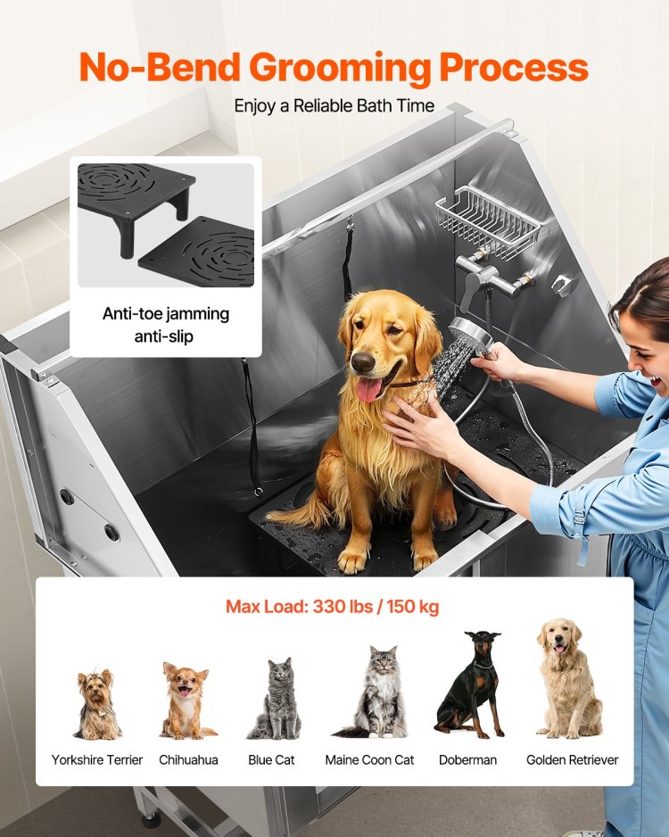 50 Inch Dog Grooming Bath Tub Stainless Steel W Stairs Water Filter Left