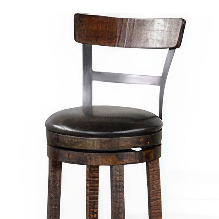 Flint Swivel Barstool Chair Set Of 2, Black Faux Leather, Dark Brown