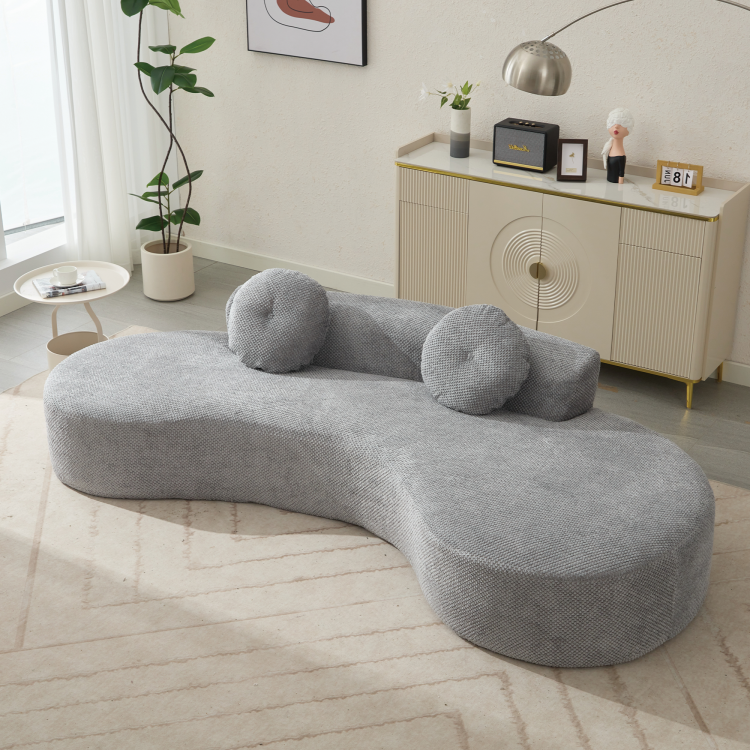 Arrived 105.5''Curved Sofa, Modern Minimalist Sofa, Cloud Couch Sofa 3 4 Seater Couch With 2 Pillows,Bedroom, No Assembly Required, Point Shaped Corduroy, Anti Wrinkle , Gray