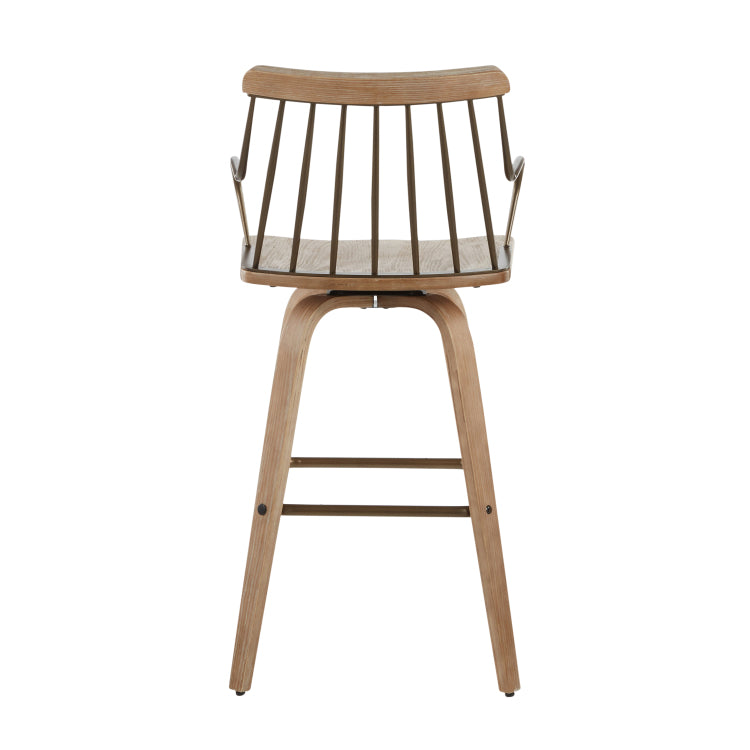 Counter Stool In White Washed Wood And Antique Copper Metal