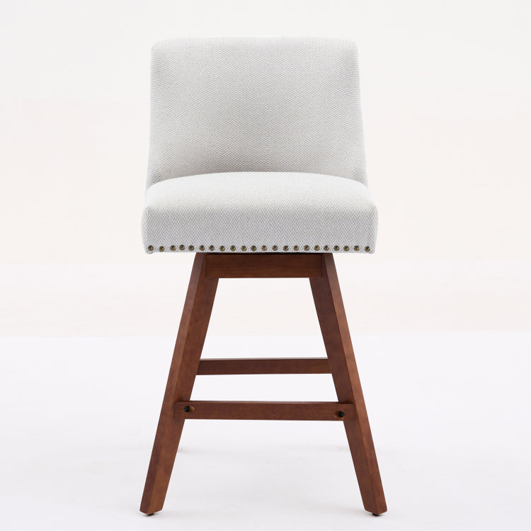Counter Height Swivel Barstools, 26'' H Seat Height Upholstered Bar Stools Set Of 2, Fabric In Ivory