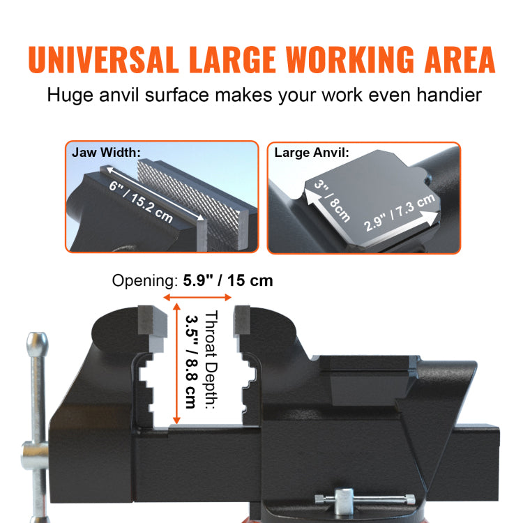 6" Bench Vise W Anvil 360 Swivel Locking Base Heavy Duty Ductile Iron