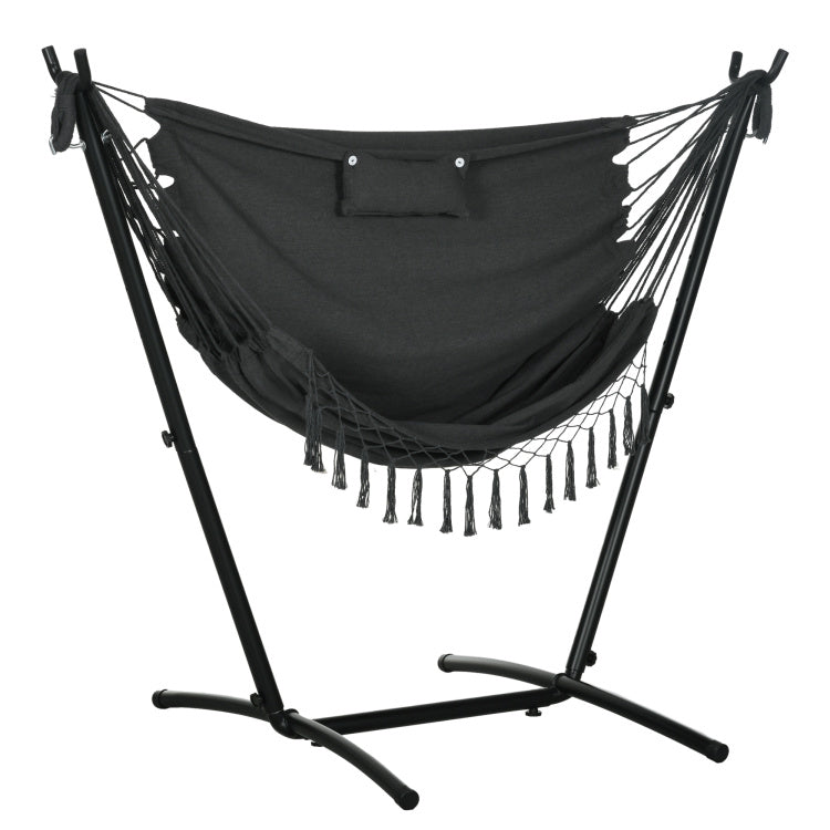 Outsunny Patio Hammock Chair With Stand, Outdoor Hammock Swing Hanging Lounge Chair With Side Pocket And Headrest, Dark Gray