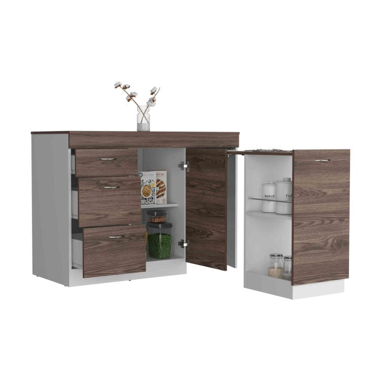 Joliet Kitchen Base Cabinet, Three Drawers, Two Interior Shelves, One Flexible Cabinet