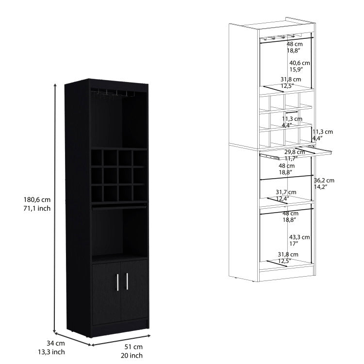Pisek Bar Cabinet 5 Tier, Wine Cabinet, Liquor Cabinet, 12 Bottle Cubbies, 5 Shelves, Black