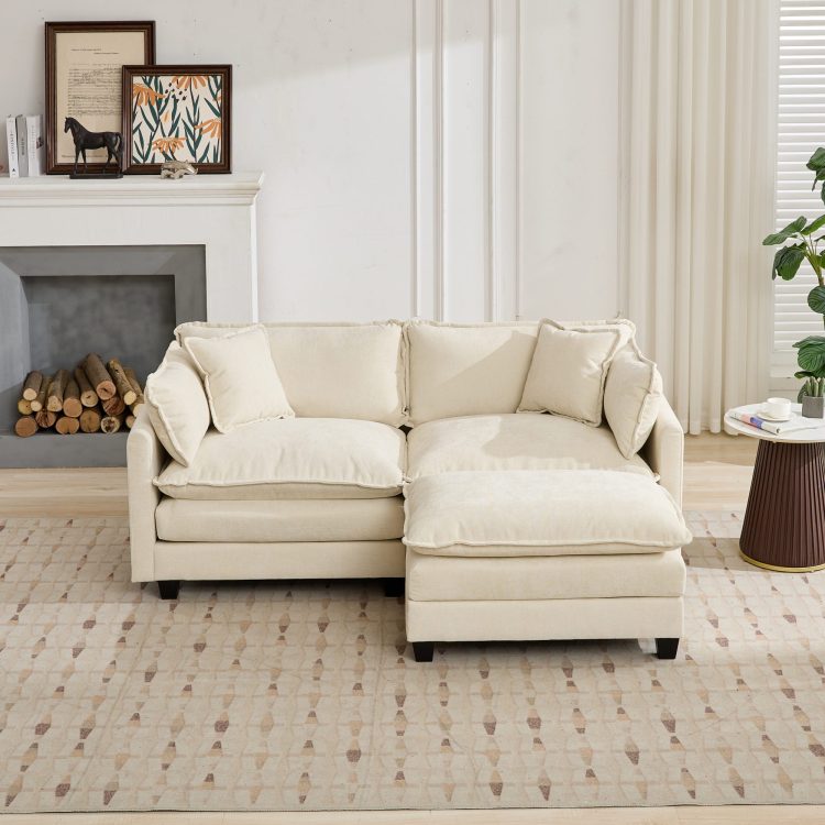 Cloud Sofa Ottoman Only, Modern Sectional Couch, For Living Room Bedroom And Apartment, Comfy Double Layer Upholstered Seat Cushion, Chenille Fabric, Beige
