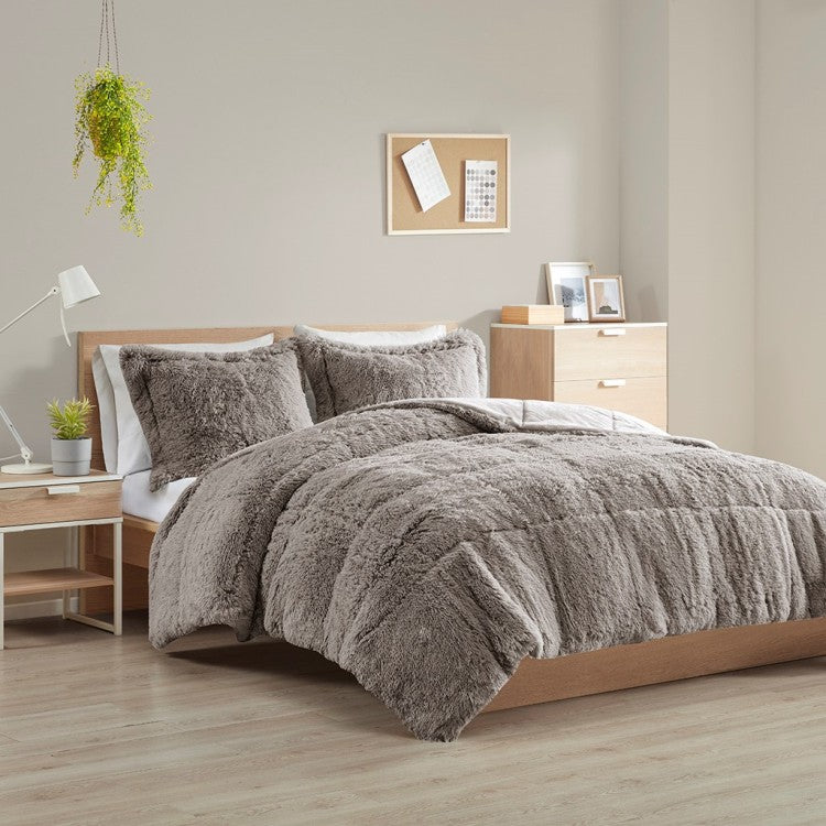 Twin Twin Xl Shaggy Long Fur Comforter Mini Set