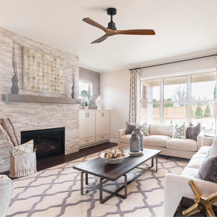 52Inch Outdoor Farmhouse No Light, With Remote Control Solid Wood Fan Blade Reversible Motor