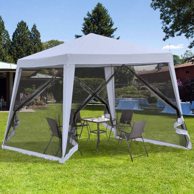 Outsunny 10'X10' Outdoor Canopy Tent, Slant Leg Sun Shelter With Mesh Sidewalls, Patio Tents For Parties, Grey