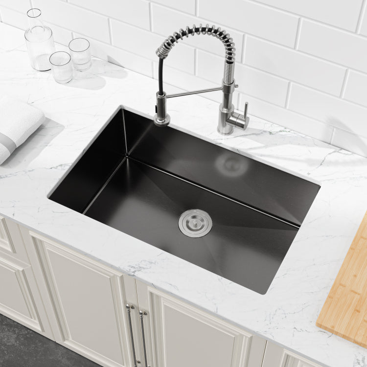Stainless Steel Kitchen Sink, 27 X19 Single Bowl, Undermount Handmade Sink In Black, With Us Standard Drain And Hook