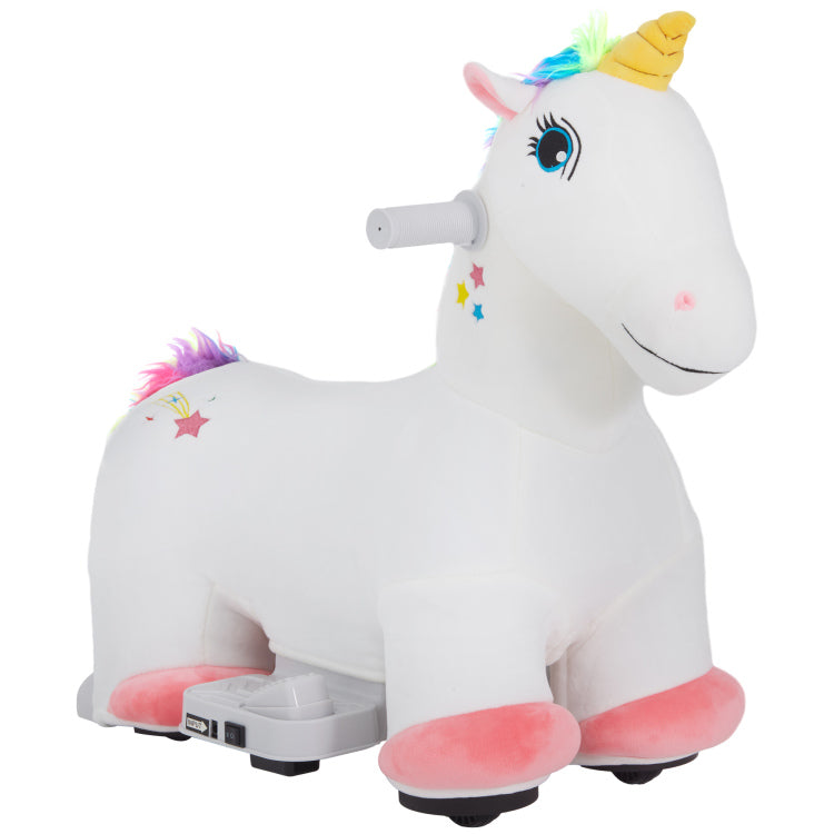 Qaba 6V Ride On Unicorn, Battery Powered Kids Electric Ride On Animal Toy With Music Forward, Pu Wheels, Foot Pedal For Girls Boys Aged 18 36 Months, White