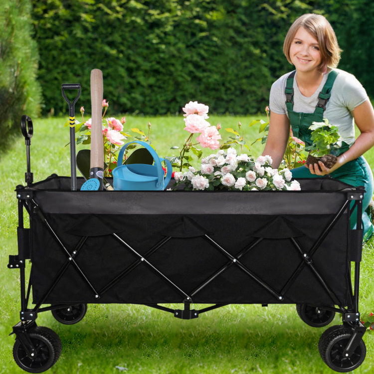 51 Inch Extended Heavy Duty Foldable Utility Wagon 480Lbs Capacity, Patented Ultra Stable Frame, 1:6 Space Saving Fold & 7" All Terrain Wheels, No Assembly Needed, Black Gray