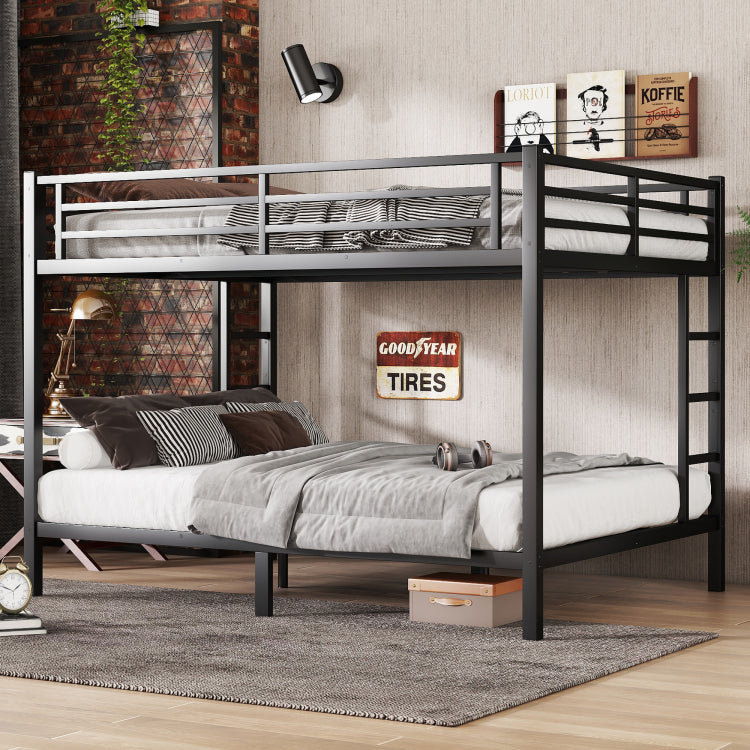Metal Queen Over Queen Bunk Bed For Teens And Adults,Space Saving Noise Reduced No Box Spring Needed, Black