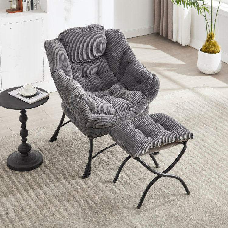 Lazy Chair With Ottoman, Modern Lounge Accent Chair With Armrests And A Side Pocket, Leisure Upholstered Sofa Chair Reading Chair With Footrest For Small Space, Corner Chair Grey
