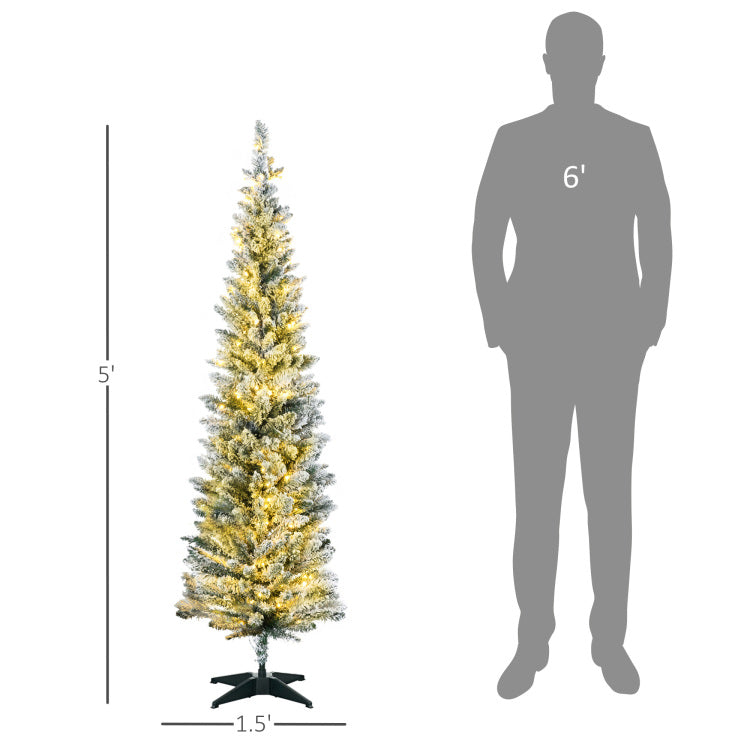 Homcom 5' Tall Pre Lit Slim Noble Fir Artificial Christmas Tree With 110 Warm White Led Lights And 294 Tips, For Christmas Decoration, Green