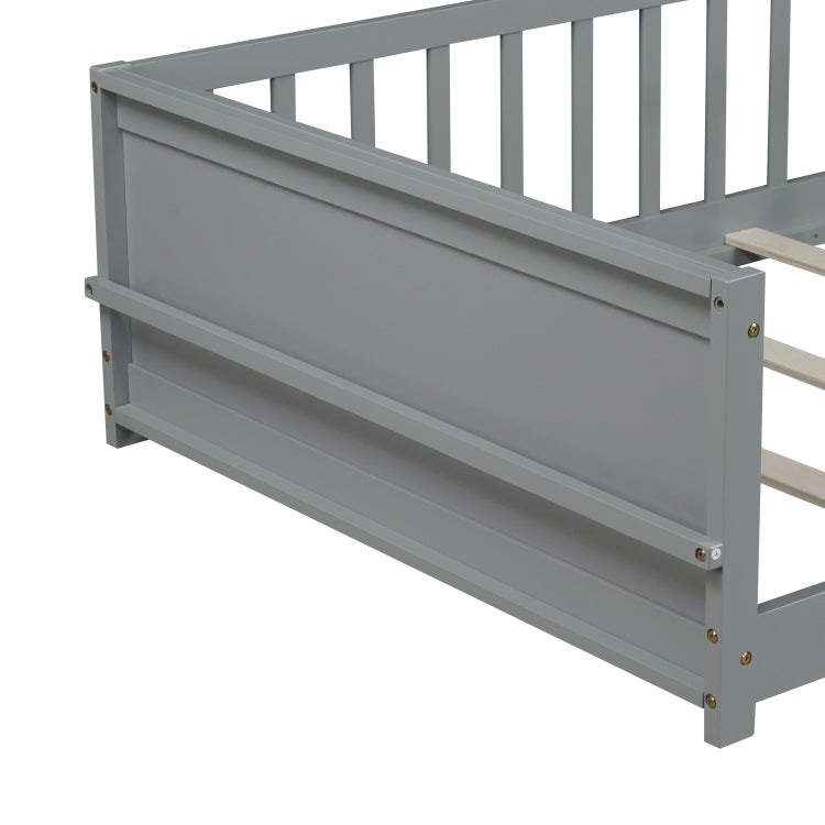 Twin Size Floor Platform Bed With Built In Book Rack,Grey Old Sku:W504P143306