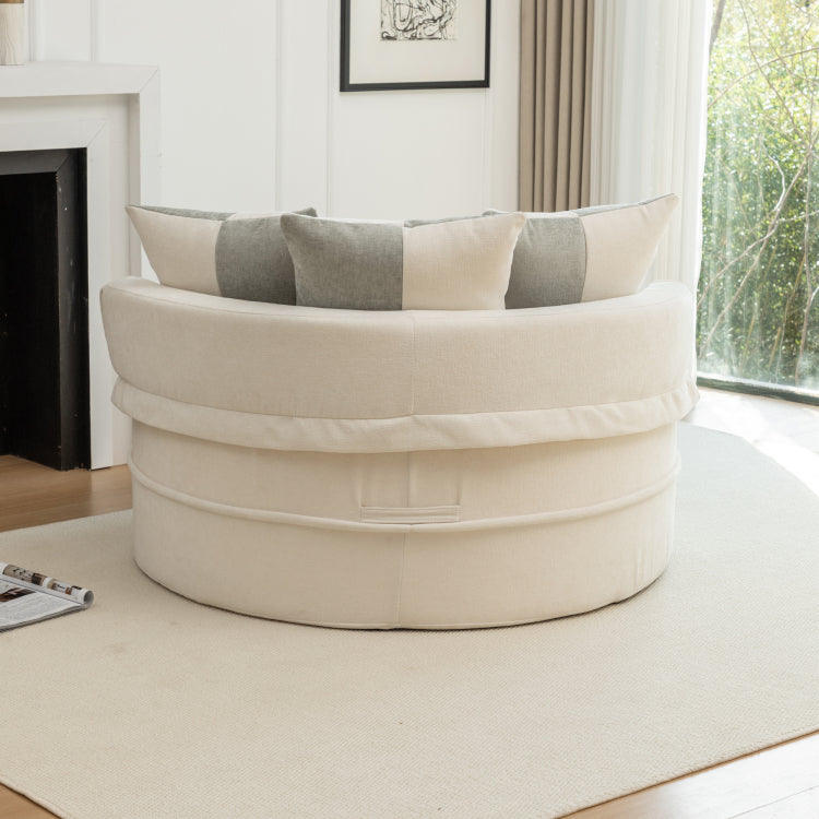 Oversized Round Accent Barrel Chair With 5 Pillows Soft Chenille Upholstered Armchair Lazy Lounge Sofa With Ottoman For Living Room Bedroom Reading Room Guestroom