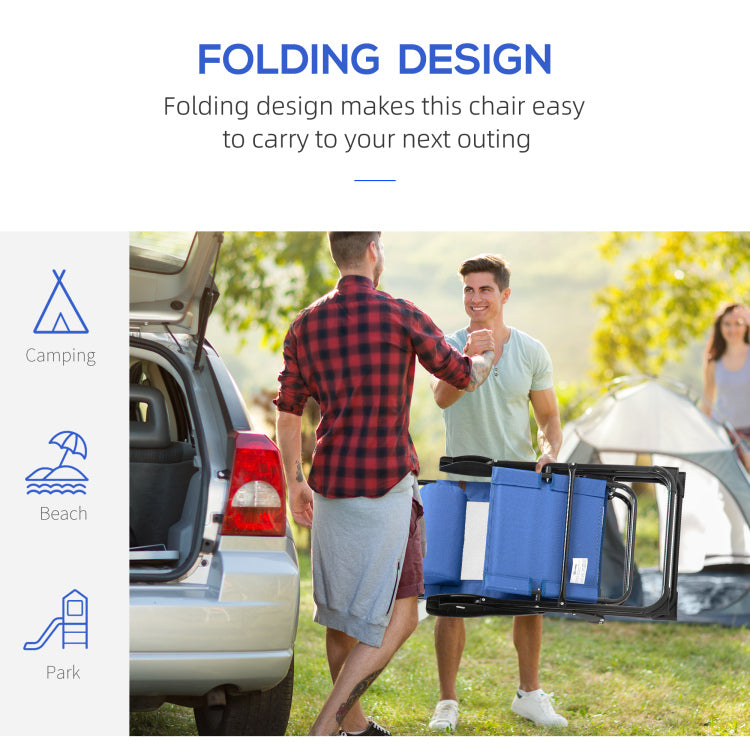 Outsunny Folding Patio Chairs Set Of 2, Outdoor Deck Chair With Adjustable Sling Back, Camping Chair With Removable Headrest For Garden, Backyard, Lawn, Blue