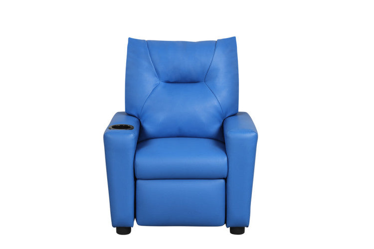 Evelyne 23"W Blue Pu Leather Kids Recliner Chair With Cupholder
