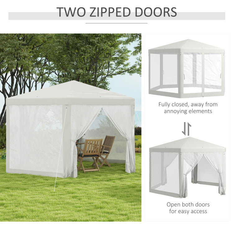 Outsunny 13' X 11' Outdoor Party Tent, Hexagon Sun Shade Shelter Canopy With Protective Mesh Screen Sidewalls, Ropes & Stakes, Cream White