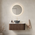 Dina 36" Bathroom Vanity With Sink, Wall Mounted Floating Curved Edges Striped Bathroom Storage Cabinet With Drawer, Black Bowl Ceramic Basin With Stone Pattern, Pre Assembled, Dark Walnut Color