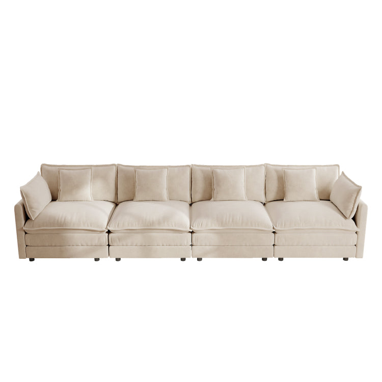 Free Combination Modular Sofa Free,4 Seater Sofa Comfy Chenille Fabric,Sectional Sofa Couch,Light Coffee Chenille