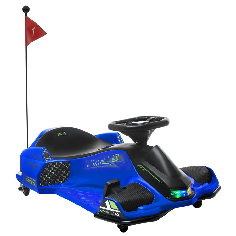 Aosom 12V Electric Go Kart, 5 Mph Drifting Car, Battery Powered Ride On Toy Outdoor With Slow Start, Music, Colorful Lights, For 8 12 Years Old, Blue