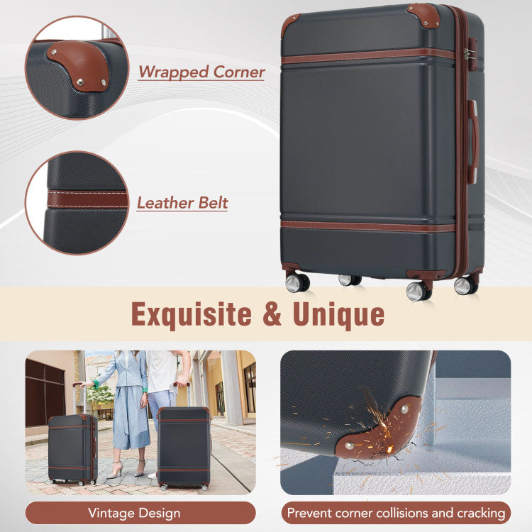 Hardshell Luggage Sets 3 Pieces 20" 24" Luggages And Cosmetic Case Spinner Suitcase With Tsa Lock Lightweight,Black