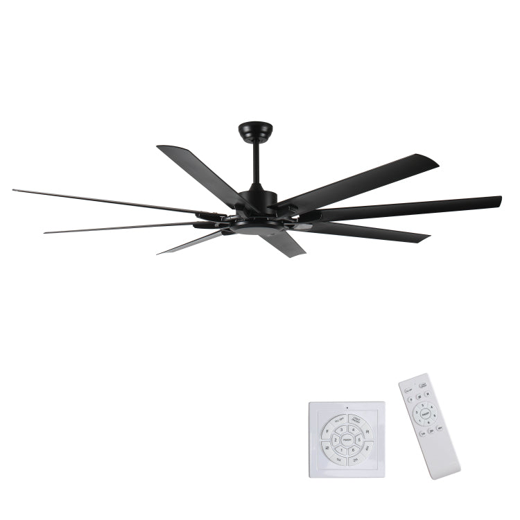 75 Inch Industrial Dc Motor No Light, Large With 8 Reversible Blades, 3 Downrods, 6 Speed Remote Control, Home Or Commercial S For Porch Garage Shop, Black