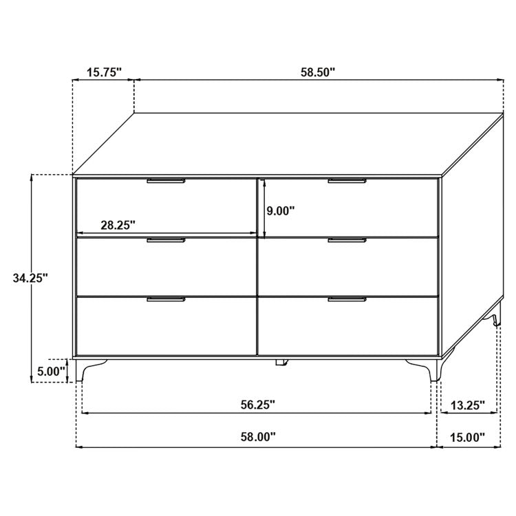 Lexie Black And Gold 6 Drawer Rectangular Dresser
