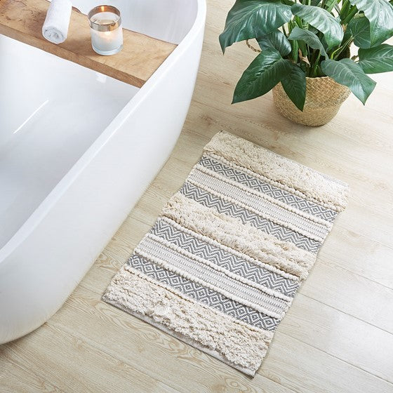 Woven Texture Stripe Bath Rug Grey 22X58"