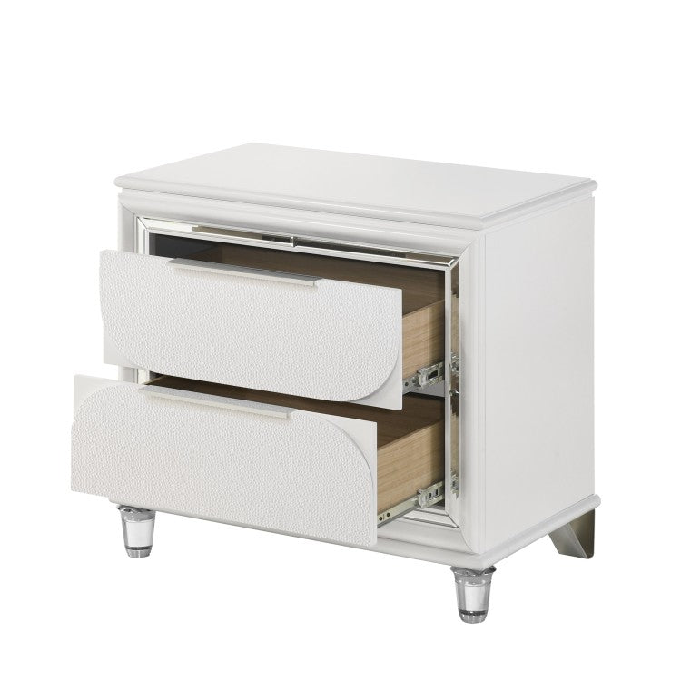 Glamorous Pearl White Finish Nightstand With Drawers Storage Durable Acrylic Legs Wooden Modern Bedroom Furniture 1Pc